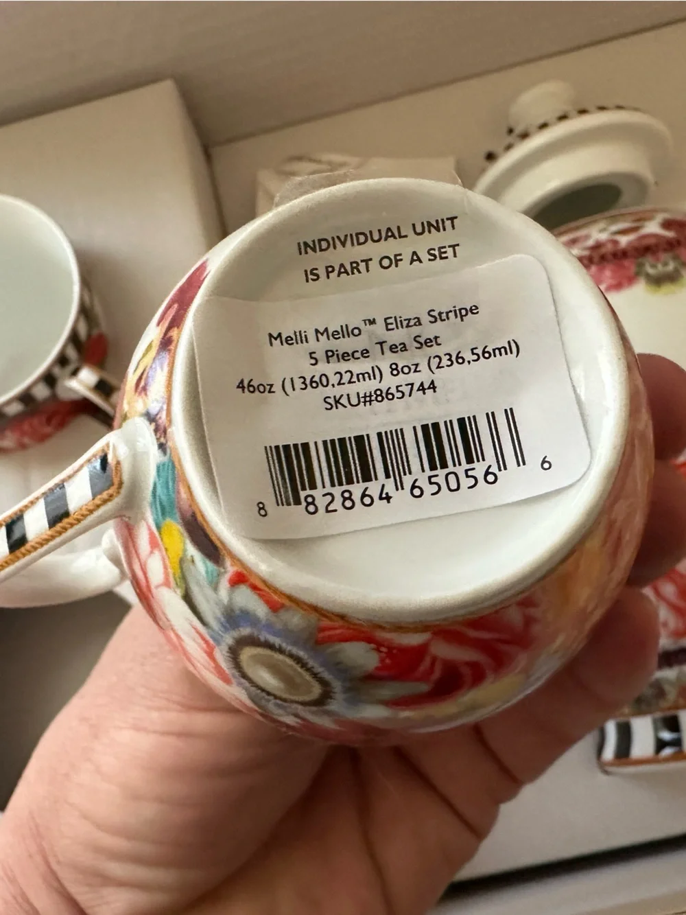 LENOX Melli Mello ELIZA STRIPE 5-Piece Tea Set Pot wLid Cups Saucers NEW Retired